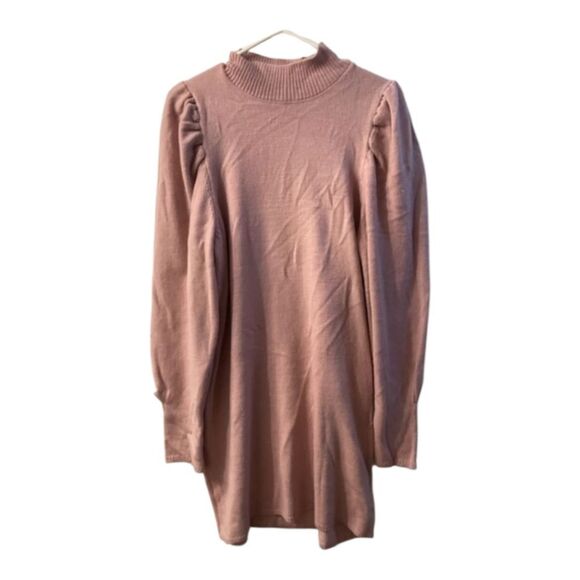 Wayf Lola Puff Sleeve  Mock‎ Neck Pull Over Dusty Pink Sweater Dress - Picture 1 of 14